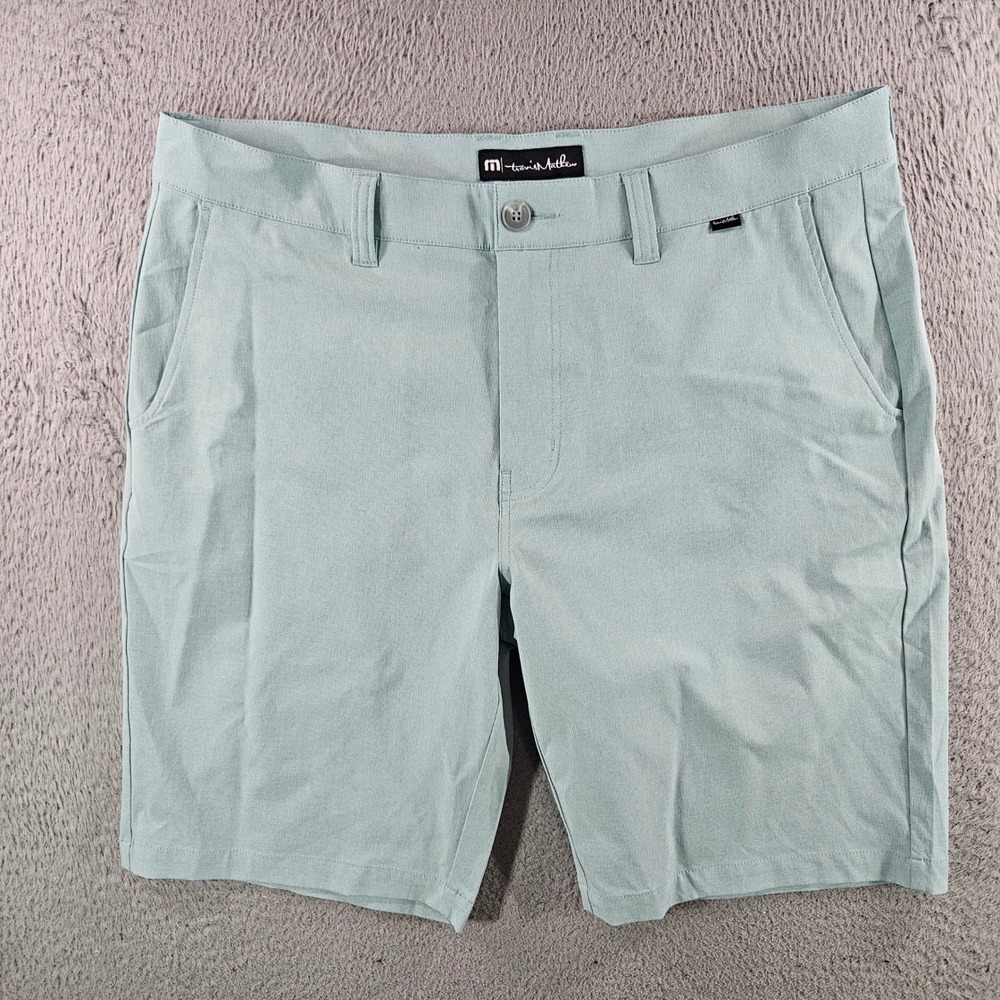 Travis Mathew Mens Beck Performance Golf Shorts Sage Green Blue Size 36 Stretch